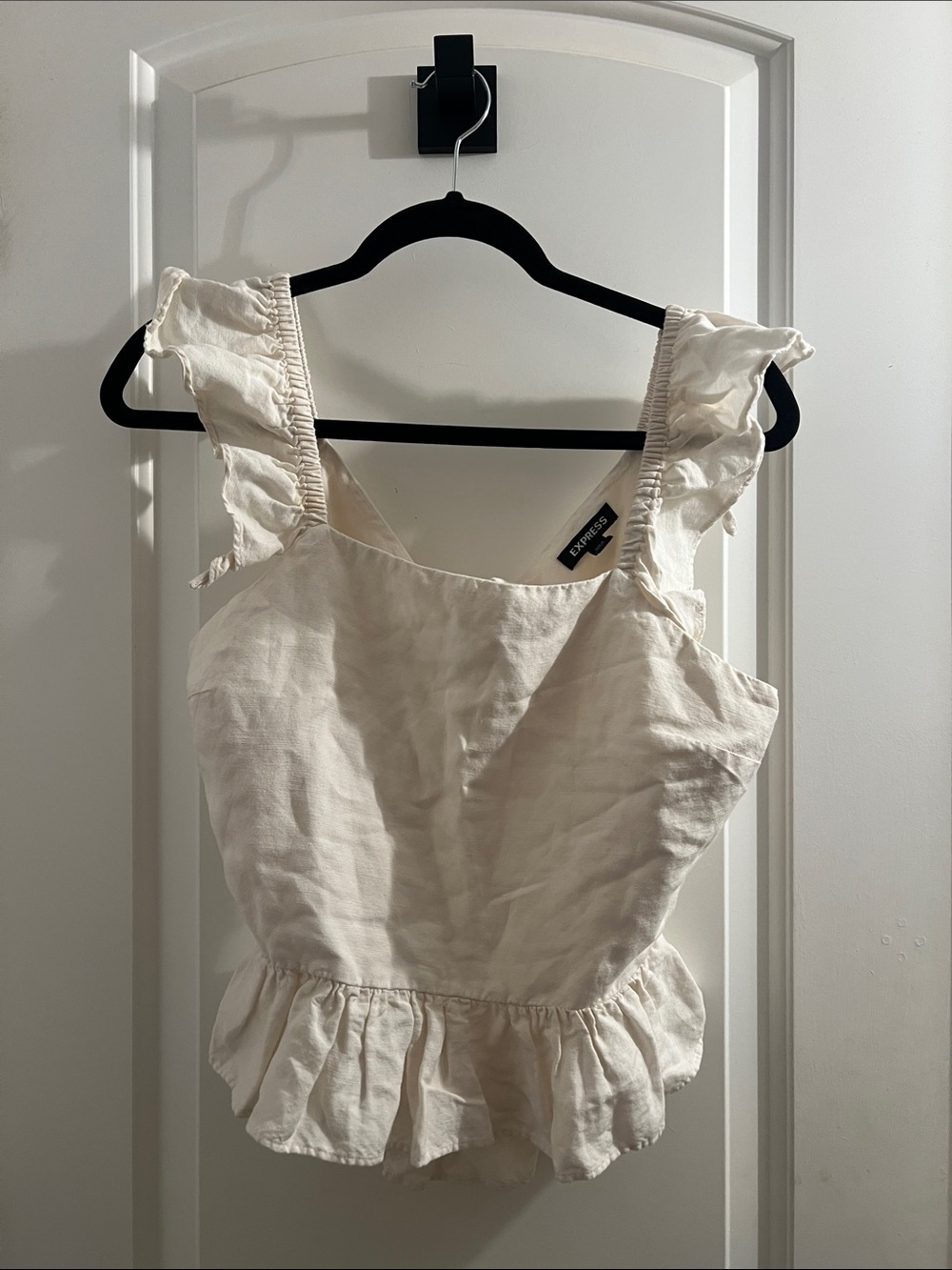 Express Cream Ruffle-Strap Linen-Blend Peplum Camisole